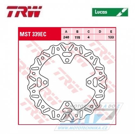 Kotouč brzdový TRW MST339EC (240/115/4D) - zubatý desing - Kawasaki KX125 / 03-08 + KX250 / 03-08 + KXF250 / 04-19+21-24 + KXF450 / 06-18 + KLX450R / 08-21 + Suzuki RMZ250 / 04-06