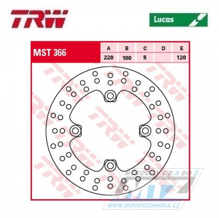 Kotouč brzdový TRW MST366 (220/100/4D) - Kawasaki ZX6R Ninja / 98-16+ZX6RR Ninja / 03-05+ZX6R Ninja / 02-06+ER6F / 06-15+ER6N / 06-15+Versys 650 / 07-14+Z750 / 04-06+Z750S / 05-06+ZX9R Ninja / 98-03+Z1000+ZX10R / 04-10