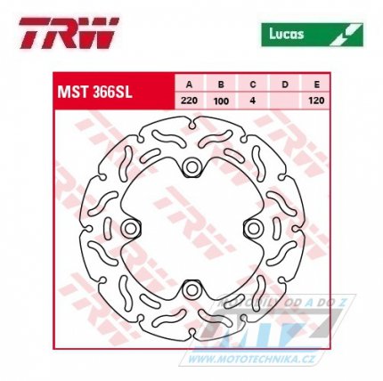 Kotouč brzdový TRW MST366SL (220/100/4D) - Kawasaki ZX6R Ninja / 98-16+ZX6RR Ninja / 03-05+ZX6R Ninja / 02-06+ER6F / 06-15+ER6N / 06-15+Versys 650 / 07-14+Z750 / 04-06+Z750S / 05-06+ZX9R Ninja / 98-03+Z1000+ZX10R / 04-10