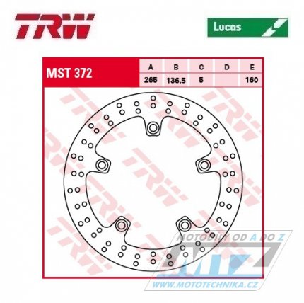 Kotou brzdov TRW MST372 (265/136/5D) - BMW F650+F700+F800 + K1200R+K1200S+K1300R+K1300S + R1200R+R1200S+R1200GS+R1200GS Adventure+R1200 HP2+R1200 Nine+S1000XR + Husqvarna Nuda 900