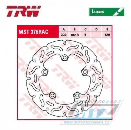 Kotou brzdov TRW MST376RAC (220/102/5D) - zubat desing - Aprilia RS50+RS4 50+RS125+RS250 + RSV1000 / 98-07+RSV1000R / 00-08+RSV1000SP / 99-00+SL1000 / 00-04 + Yamaha XQ125