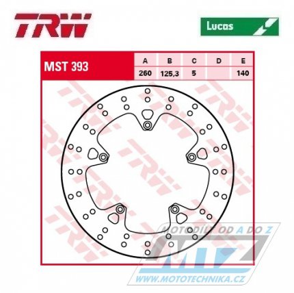 Kotouč brzdový TRW MST393 (260/125/5D) - Aprilia SR125+SR300 + Gilera Coguar+Nexus + Piaggio X7+X8+XEvo+X9