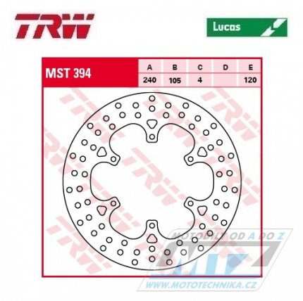 Kotouč brzdový TRW MST394 (240/105/4D) - BMW G650X Challenge / 07-10+G650X Country / 07-10 + Gilera VX125+VXR200Runner+RC500 + Piaggio MP3