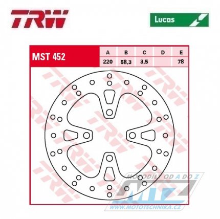 Kotouč brzdový TRW MST452 (220/58,3/4D) - Honda NSC50 Vision + AFS110 + NSC110 + SCV110Lead + PCX125 + SH125 + PCX150