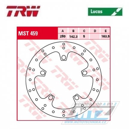 Kotouč brzdový TRW MST459 (280/142,3/5D) - Aprilia SRV850 / 12-17 + Gilera GP800 / 08