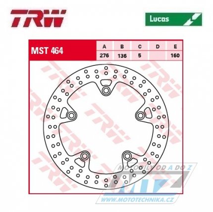 Kotouč brzdový TRW MST464 (276/136/5D) - BMW R1200GS / 14-18 + R1200GS Adventure + R1200R / 14-18 + R1200RS / 14-18 + R1200RT / 14-18 + R1250GS / 19 + R1250R + R1250RT