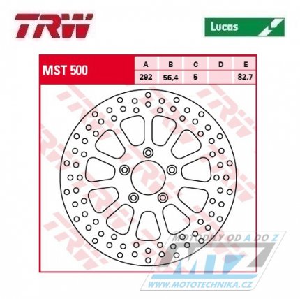 Kotou brzdov TRW MST500 (292/56/5D) - Harley Davidson XL883+XL1200 + FLHR+FLHRCI+FLHRI+FLHRS+FLHRSI + FLHT+FLHTC+FLHTCI+FLHTCUI + FLHTI+FLHXI+FLSTC+FLSTCI + FLSTF+FLSTFI+FLSTI+FLSTS + FLSTSCI+FLTRI+FXD+FXDCI+FXDI+FXDL+FXDLI + FXDS+FXDWG+dal