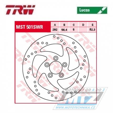 Kotouč brzdový TRW MST501SWR (292/56/5D) - Harley Davidson XL883+XL1200 + FLHR+FLHRCI+FLHRI+FLHRS+FLHRSI + FLHT+FLHTC+FLHTCI+FLHTCUI + FLHTI+FLHXI+FLSTC+FLSTCI + FLSTF+FLSTFI+FLSTI+FLSTS + FLSTSCI+FLTRI+FXD+FXDCI+FXDI+FXDL+FXDLI + FXDS+FXDWG + další