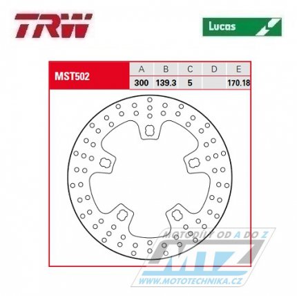 Kotou brzdov TRW MST502 (300/139/5D) Harley Davidson FLHR+FLHRC+FLHT+FLHTC+FLHTCU+FLHX+FLTR+FLTRU+FLTRX + FLHTCUL+FLHTCUTG+FLHTK+FLHTKL+FLHXS+FLTRXS + FXBB+FXBR+FXFB + FLHTKSE