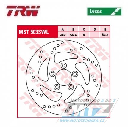 Kotouč brzdový TRW MST503SWL (260/56/5D) - Harley Davidson XL883Sportster+XL883Roadster + XL1200C Sportster+XL1200Nightster+XL1200Seventy-Two+XL1200X Forty+XR1200+XR1200X