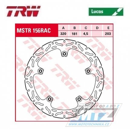 Kotouč brzdový TRW MSTR156RAC (320/181/5D) - BMW F800R / 15-17 + S1000XR + R1200Nine + R1200R+R1200RS+R1200RT + R1250RT