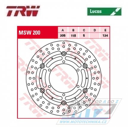 Kotou brzdov plovouc TRW MSW200 (305/118/6D) - kulat design BMW R850 / 95-01 + R850RT / 95-01 + K1000 / 88-93 + K100RS / 89-92 + K1100LT / 90-98 + K1100RS / 92-96 + R1100R / 95-01 + R1100RS