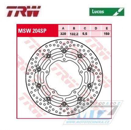 Kotouč brzdový plovoucí TRW MSW204SP (320/132/5D) - zubatý design Yamaha YZF-R6 + MT10 + YZF-R1