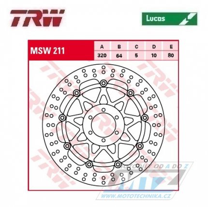 Kotou brzdov plovouc TRW MSW211 (320/64/6D) - kulat design - Aprilia+Benelli+Bimota+BMW+Cagiva+Ducati+KTM+Laverda+Morini+Moto Guzzi+Voxan+Yamaha