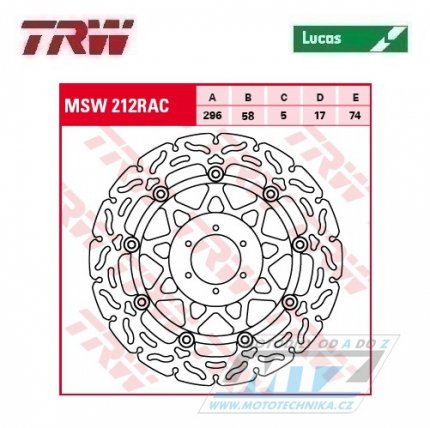 Kotouč brzdový plovoucí TRW MSW212RAC (296/58/6D) - zubatý design - Honda RS+CB250+CBF250Hornet + TSR + CB400+CBR400RR+RVF400+VFR400+CBR600F + VFR750 + CBR900Fireblade + VTR1000Firestorm