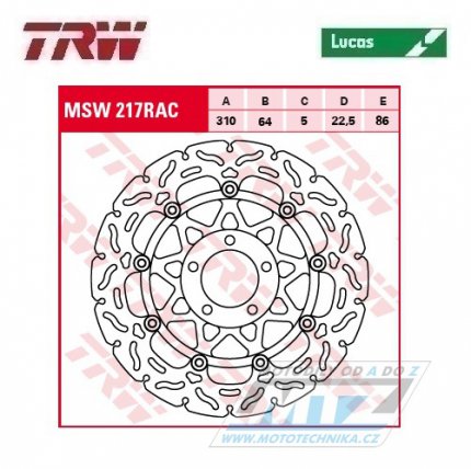 Kotouč brzdový plovoucí TRW MSW217RAC (310/64/5D) - zubatý design - Suzuki GSXR750 / 88-95 + GSXR1100 / 89-97