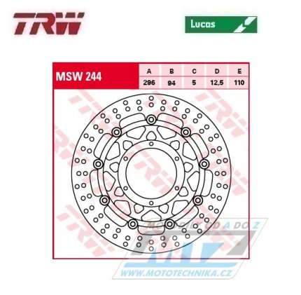 Kotouč brzdový plovoucí TRW MSW244 (296/94/6D) - kulatý design - Honda CBR600F / 01-07+CBR600F Sport+CB900F Hornet / 02-06+VTX1800C / 01-08