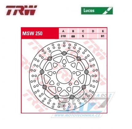 Kotouč brzdový plovoucí TRW MSW250 (310/69/5D) - kulatý design - Suzuki DL650V-Strom / 04-07+DL1000V-Strom / 02-09+SV1000 / 03-08 + Kawasaki KLV1000 / 04-06