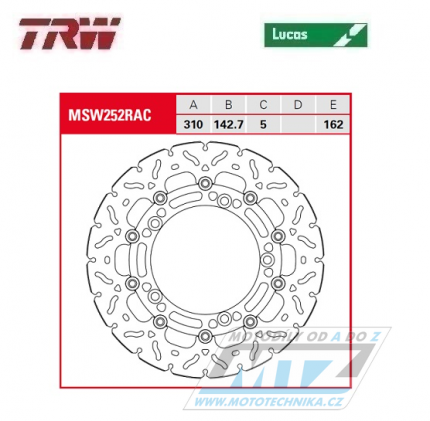 Kotouč brzdový plovoucí TRW MSW252RAC (310/142,7/5D) - zubatý design - Kawasaki Ninja400 / 18