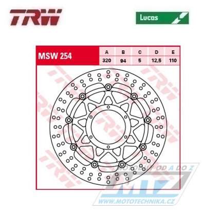 Kotouč brzdový plovoucí TRW MSW254 (320/94/6D) - kulatý design - Honda CBR1000RR Fireblade / 06-07 + VTR1000SP1 / 00-01+VTR1000SP2 / 02-04