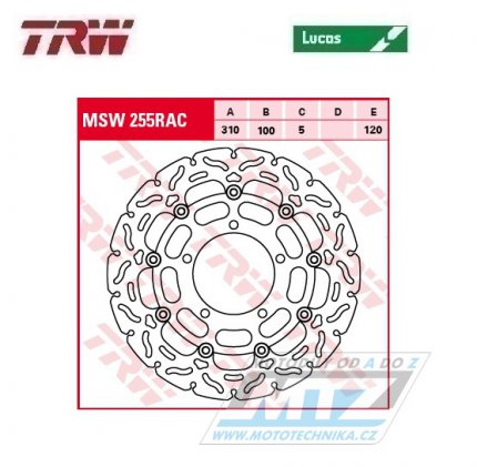 Kotouč brzdový plovoucí TRW MSW255RAC (310/100/5D) - zubatý design -  Suzuki GSXR600+GSXR750 / 06-07 + GSXR1000 / 06-08+M1800Intruder