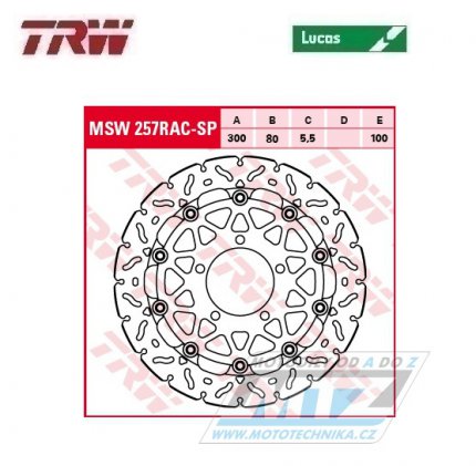 Kotouč brzdový plovoucí TRW MSW257RACSP (300/80/5D) - zubatý design - Kawasaki ZX6R Ninja+ER6F+ER6N+Versys650+Z750+Z750R + Versys1000+ Z1000+ZX-10R