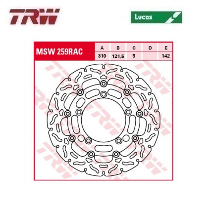 Kotouč brzdový plovoucí TRW MSW259RAC (310/121,5/5D) - zubatý design - Suzuki GSR600+DL650 V-Strom+GSF650+GSR750+GSXS750 + DL1000 V-Strom+GSF1200 Bandit+GSF1250 + GSX1300 B-King+GSX-R1300 Hayabusa+VZR1800M Intruder / 06-17