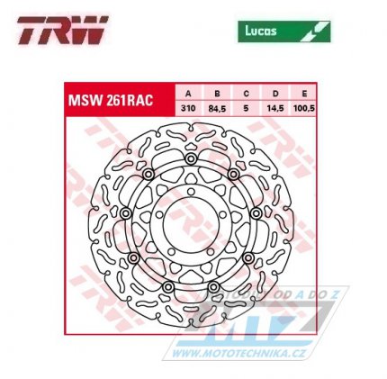 Kotouč brzdový plovoucí TRW MSW261RAC (310/84,5/5D) - zubatý design - Triumph Daytona600 / 03-04 + SpeedFour / 02-05+TT600 / 00-03 + Daytona675 / 06-13+Street triple675 / 08-12