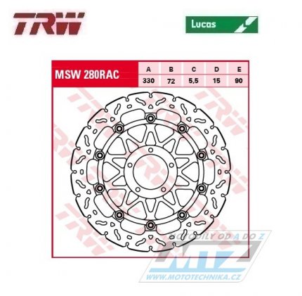 Kotou brzdov plovouc TRW MSW280RAC (330/72/5D) - zubat design - Ducati 848EVO / 12-13+Desmosedici1000 / 07-09 + Panigale+1098+Streetfighter + Monster1200 + Panigale1299
