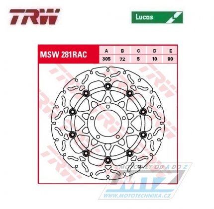 Kotouč brzdový plovoucí TRW MSW281RAC (305/72/5D) - zubatý design - Ducati Hypermotard796+Hypermotard1100