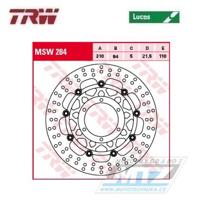 Kotouč brzdový plovoucí TRW MSW284 (310/94/5D) - kulatý design - Honda CTX1300 / 14-16 + STX1300Pan European / 02-16