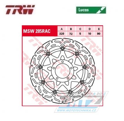 Kotouč brzdový plovoucí TRW MSW285RAC (320/72/5D) - zubatý design - Ducati Monster + Hypermotard + Hyperstrada + Supersport + Multistrada + Diavel + XDiavel