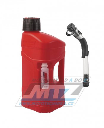 Kanystr na benzín Polisport PROOctane 10L s míchací nádobkou (100ml) a plnící hadicí - červený